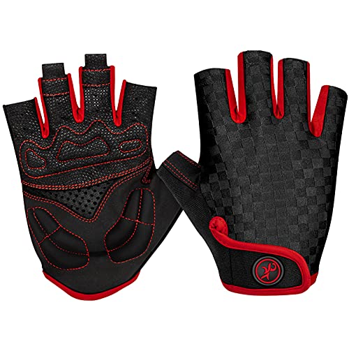 ENONEO Guantes Ciclismo Gel Hombre Mujer Guantes Bici Montaña Verano Antideslizante Transpirable Guantes MTB Guantes Bicicleta Medio Dedo para Moto Ciclismo Escalar Senderismo Deportivos (Rojo M)