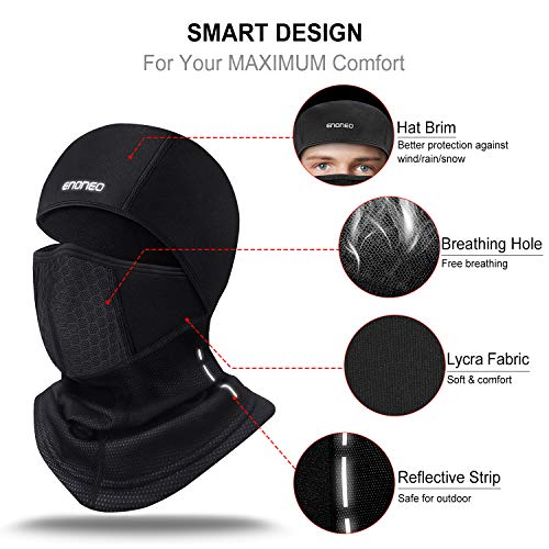 ENONEO Pasamontañas Moto Invierno Transpirable Balaclava Térmica Forro Polar Sotocasco Ciclismo a Prueba de Viento Braga Cuello Hombre y Mujere para Moto Esquí Escalada Bicicleta Caza Correr (Negro)