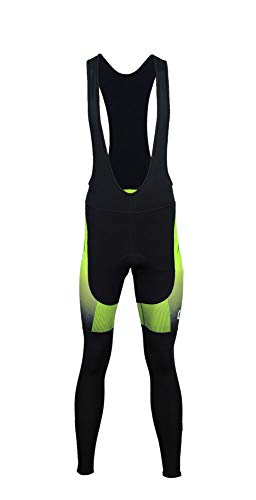 Ento International Pantalones de ciclismo para hombre con babero acolchado Roubaix térmicos para bicicleta de invierno (negro y verde fluorescente 001, XL)