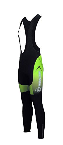 Ento International Pantalones de ciclismo para hombre con babero acolchado Roubaix térmicos para bicicleta de invierno (negro y verde fluorescente 001, XL)