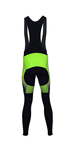 Ento International Pantalones de ciclismo para hombre con babero acolchado Roubaix térmicos para bicicleta de invierno (negro y verde fluorescente 001, XL)