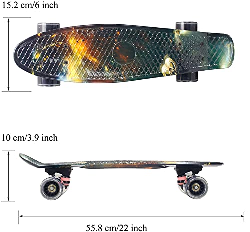 Eseewin 22"x6 Monopatín Mini Cruiser Completo para Principiantes Jóvenes Adolescentes Niñas Niños con Ruedas LED (Phantom)