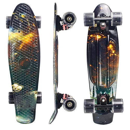 Eseewin 22"x6 Monopatín Mini Cruiser Completo para Principiantes Jóvenes Adolescentes Niñas Niños con Ruedas LED (Phantom)