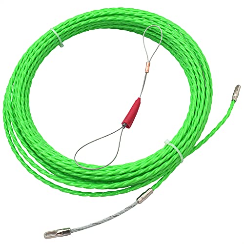 Espiral retráctil de poliéster de 15 m, con muelle guía, cinta de arrastre de 4,5 mm de diámetro, cinta de arrastre ideal para la colocación de cables, tubos vacíos, color verde