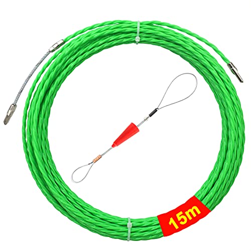 Espiral retráctil de poliéster de 15 m, con muelle guía, cinta de arrastre de 4,5 mm de diámetro, cinta de arrastre ideal para la colocación de cables, tubos vacíos, color verde