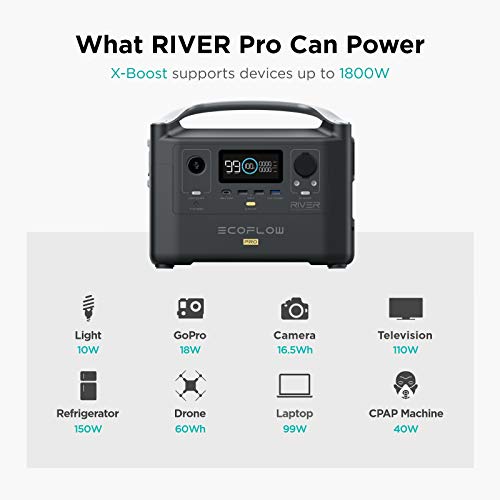 Estación de energía portátil EcoFlow RIVER Pro 720Wh, alimentar múltiples dispositivos, recarga del 0-80% en una hora, para acampada, respaldo de emergencia para el hogar, al aire libre