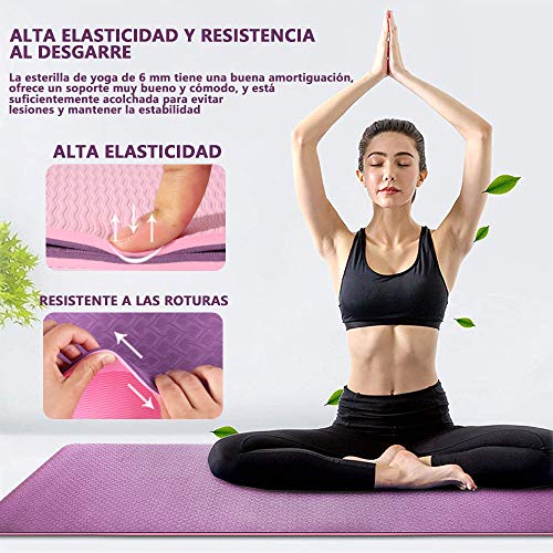 Esterilla Deporte Antideslizante Estera Yoga Colchonetas Pilates Mat Fitness Ecológica TPE para Entrenamiento de Gimnasia 183x61cm, con Correa Y 2 Bandas Elasticas