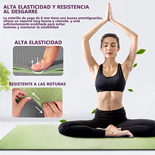 Esterilla Deporte Antideslizante Estera Yoga Colchonetas Pilates Mat Fitness Ecológica TPE para Entrenamiento de Gimnasia 183x61cm, con Correa Y 2 Bandas Elasticas