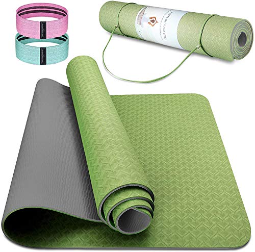 Esterilla Deporte Antideslizante Estera Yoga Colchonetas Pilates Mat Fitness Ecológica TPE para Entrenamiento de Gimnasia 183x61cm, con Correa Y 2 Bandas Elasticas