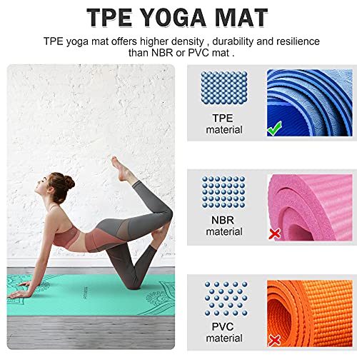 Esterilla Yoga, TPE Antideslizante Colchoneta de Yoga para Entrenamiento en casa y Gimnasio Ejercicio, Esterilla Fitness para Yoga, Pilates, Deporte, 183mm x 61mm x 6mm (MINTGREY)