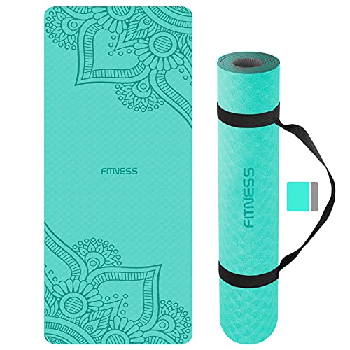 Esterilla Yoga, TPE Antideslizante Colchoneta de Yoga para Entrenamiento en casa y Gimnasio Ejercicio, Esterilla Fitness para Yoga, Pilates, Deporte, 183mm x 61mm x 6mm (MINTGREY)