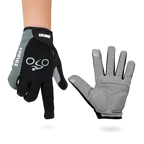 EULANT Guantes Ciclismo Dedo Completo con Pantalla Táctil Función, Largos Guantes Bicicleta MTB, Transpirable Guantes Deportivos Unisex,Gris,L