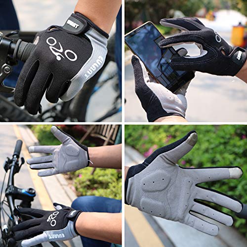 EULANT Guantes Ciclismo Dedo Completo con Pantalla Táctil Función, Largos Guantes Bicicleta MTB, Transpirable Guantes Deportivos Unisex,Gris,L