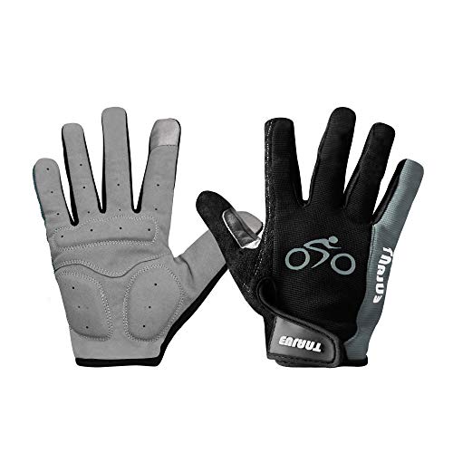 EULANT Guantes Ciclismo Dedo Completo con Pantalla Táctil Función, Largos Guantes Bicicleta MTB, Transpirable Guantes Deportivos Unisex,Gris,L