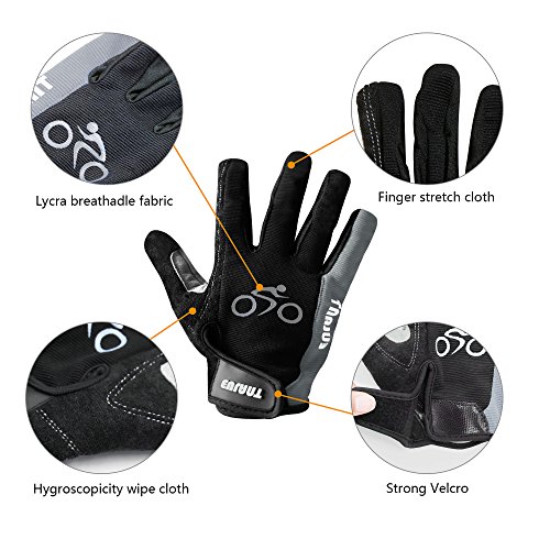 EULANT Guantes Ciclismo Dedo Completo con Pantalla Táctil Función, Largos Guantes Bicicleta MTB, Transpirable Guantes Deportivos Unisex,Gris,L