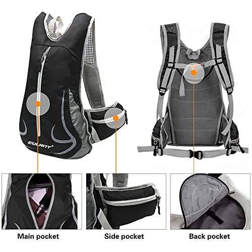 EULANT Mochilas Senderismo Pequeña, 14L Mochila Correr, Ligero Mochila de Bicicleta Reflectante, Mochila Deportes para Acampar Caminar Viajar Gym Escuela Pesca Trekking Bici,Negro