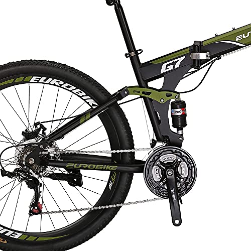 Eurobike Bicicleta de montaña plegable para adultos de 27.5 pulgadas para hombres 18 pulgadas marco de bicicleta de acero (rueda regular Armygreen)