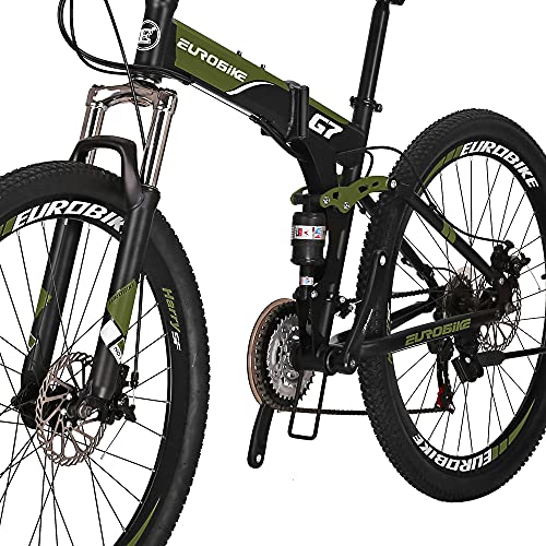 Eurobike Bicicleta de montaña plegable para adultos de 27.5 pulgadas para hombres 18 pulgadas marco de bicicleta de acero (rueda regular Armygreen)