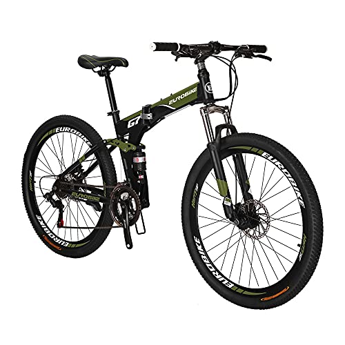 Eurobike Bicicleta de montaña plegable para adultos de 27.5 pulgadas para hombres 18 pulgadas marco de bicicleta de acero (rueda regular Armygreen)