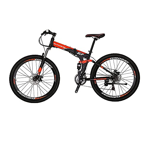 Eurobike Bicicleta de montaña plegable para adultos de 27.5 pulgadas para hombres 18 pulgadas marco de bicicleta de acero (rueda regular naranja)