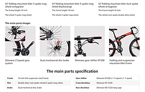 Eurobike Bicicleta de montaña plegable para adultos de 27.5 pulgadas para hombres 18 pulgadas marco de bicicleta de acero (rueda regular naranja)