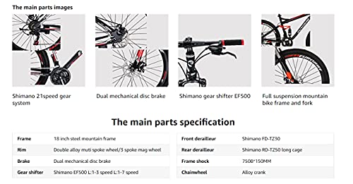 Eurobike SD-S7 Suspensión completa 27.5 bicicleta de montaña para adultos 18 pulgadas bicicleta marco de acero bicicleta (rueda de radio regular)