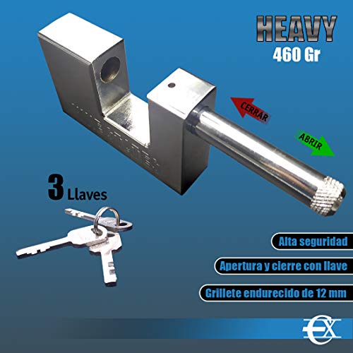 EUROXANTY® Candado Rectangular de Acero Inoxidable | Alta Resistencia | Anti-Corte | Acero Endurecido | Alta Seguridad | Llave Reversible | 90 MM