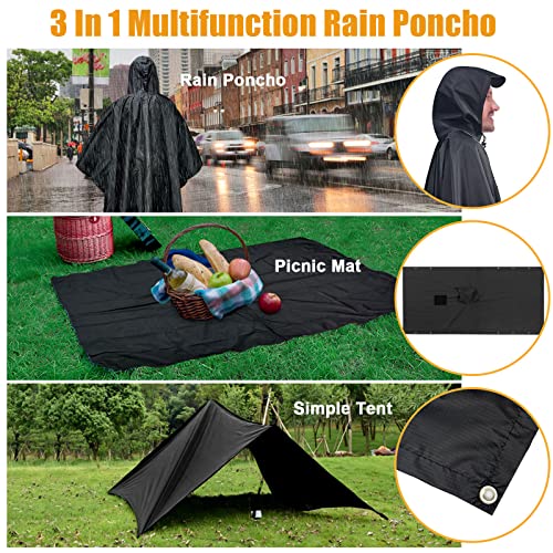 Euyecety Poncho Impermeable Poncho Lluvia, 3 en 1 Chubasquero Hombre Mujer/Toldo Manta/Estera de Camping, Transpirable Ligero Chubasquero Poncho con Capucha para Camping Trekking Senderismo