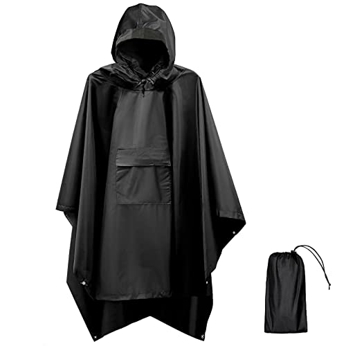 Euyecety Poncho Impermeable Poncho Lluvia, 3 en 1 Chubasquero Hombre Mujer/Toldo Manta/Estera de Camping, Transpirable Ligero Chubasquero Poncho con Capucha para Camping Trekking Senderismo