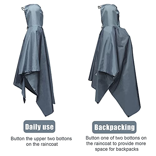 Euyecety Poncho Impermeable Poncho Lluvia, 3 en 1 Chubasquero Hombre Mujer/Toldo Manta/Estera de Camping, Transpirable Ligero Chubasquero Poncho con Capucha para Camping Trekking Senderismo