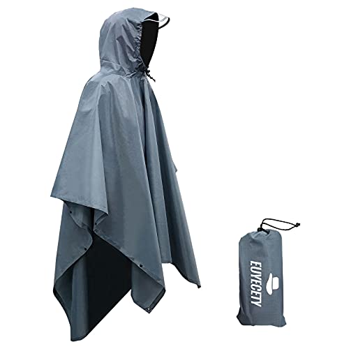 Euyecety Poncho Impermeable Poncho Lluvia, 3 en 1 Chubasquero Hombre Mujer/Toldo Manta/Estera de Camping, Transpirable Ligero Chubasquero Poncho con Capucha para Camping Trekking Senderismo