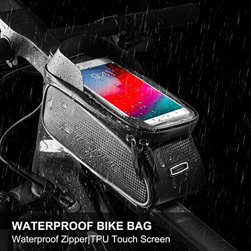 Evaduol Bolsa de Bicicleta Impermeables - Bolsa de Bicicleta Montaña con Pantalla Táctil de TPU Gran Capacidad Con Parasol Orificio para Auriculares Compatible con Teléfono Inteligente Debajo 6.5”