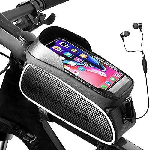 Evaduol Bolsa de Bicicleta Impermeables - Bolsa de Bicicleta Montaña con Pantalla Táctil de TPU Gran Capacidad Con Parasol Orificio para Auriculares Compatible con Teléfono Inteligente Debajo 6.5”