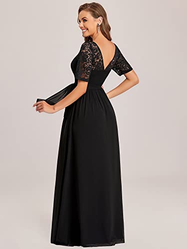 Ever-Pretty A-línea Encaje Talla Grande Vestido de Fiesta Cuello Redondo Largo para Mujer Negro 54