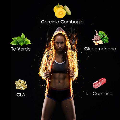 Exclusivo Termogénico y Adelgazante Con Potente Acción Quemagrasas | Garcinia Cambogia + L-Carnitina + CLA + Glucomanano + Te Verde | Estimula el Metabolismo | Reduce el Apetito | 90 cápsulas.