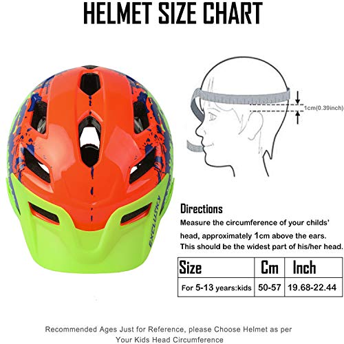 Exclusky Casco Bicicleta Niños Casco Infantil para BMX, Patinaje, Ciclismo, Monopatín, Scooter - Tamaño 50-57cm (Edades 5-13) (Naranja)