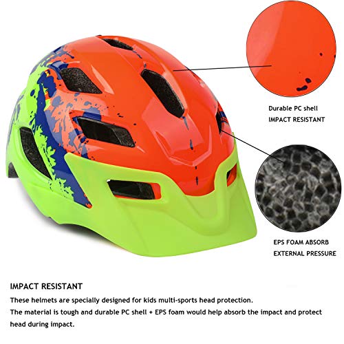 Exclusky Casco Bicicleta Niños Casco Infantil para BMX, Patinaje, Ciclismo, Monopatín, Scooter - Tamaño 50-57cm (Edades 5-13) (Naranja)