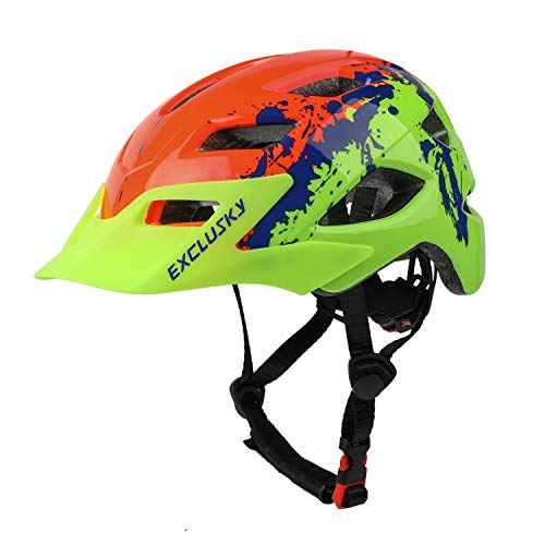 Exclusky Casco Bicicleta Niños Casco Infantil para BMX, Patinaje, Ciclismo, Monopatín, Scooter - Tamaño 50-57cm (Edades 5-13) (Naranja)