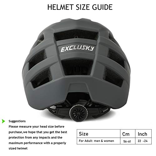 Exclusky Casco de Bicicleta de montaña, Casco Adulto IN-Mold 21 Agujeros con Visera extraíble Ajustable y Ligero para la protección de Seguridad del Ciclo,56/61cm (Gris)