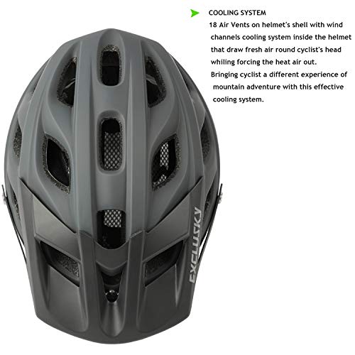 Exclusky Casco de Bicicleta de montaña, Casco Adulto IN-Mold 21 Agujeros con Visera extraíble Ajustable y Ligero para la protección de Seguridad del Ciclo,56/61cm (Gris)