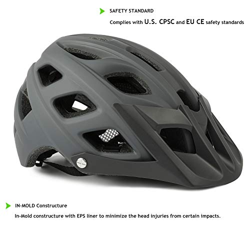 Exclusky Casco de Bicicleta de montaña, Casco Adulto IN-Mold 21 Agujeros con Visera extraíble Ajustable y Ligero para la protección de Seguridad del Ciclo,56/61cm (Gris)