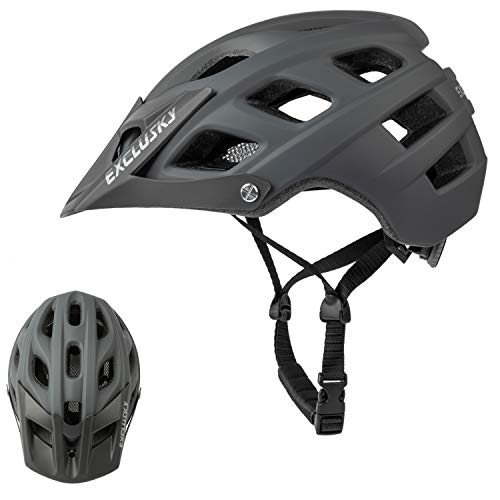 Exclusky Casco de Bicicleta de montaña, Casco Adulto IN-Mold 21 Agujeros con Visera extraíble Ajustable y Ligero para la protección de Seguridad del Ciclo,56/61cm (Gris)