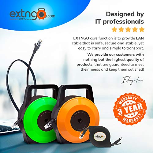 EXTNGO Cable Ethernet retráctil, 15 metros, cable plano CAT6, cable de extensión de Internet, portátil, configuración y extensión de redes rápidas, conector RJ 45 macho hembra