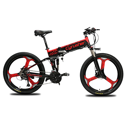 Extrbici Bicicleta de Montaña Eléctrica Plegable 500W Cuadro de Aluminio Doble Suspensión una Rueda XF770 48V 21 Velocidades 26 Pulgadas Rojo