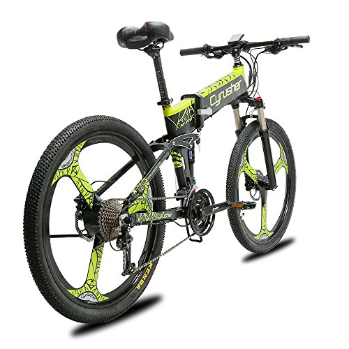 Extrbici Bicicleta de Montaña Eléctrica Plegable 500W Cuadro de Aluminio Doble Suspensión una Rueda XF770 48V 21 Velocidades 26 Pulgadas Verde