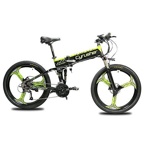 Extrbici Bicicleta de Montaña Eléctrica Plegable 500W Cuadro de Aluminio Doble Suspensión una Rueda XF770 48V 21 Velocidades 26 Pulgadas Verde