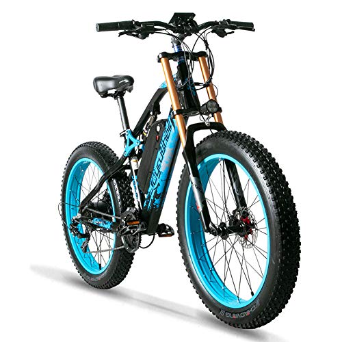 Extrbici Bicicleta Eléctrica de Montaña para Adultos 750W 48V 17Ah Li-Ion Neumáticos de 26'' Pulgadas Doble Suspensión Velocidad Máxima 31MPH con Guardabarros XF900 (Azul)