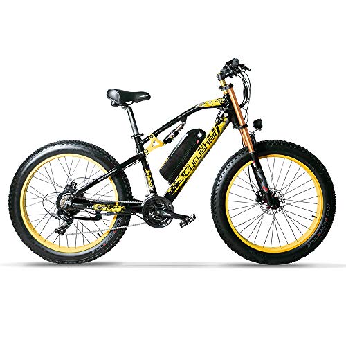 Extrbici Bicicleta Eléctrica de Montaña para Adultos 750W 48V 17Ah Li-Ion Neumáticos de 26'' Pulgadas Doble Suspensión Velocidad Máxima 31MPH con Guardabarros XF900 (Amarillo)