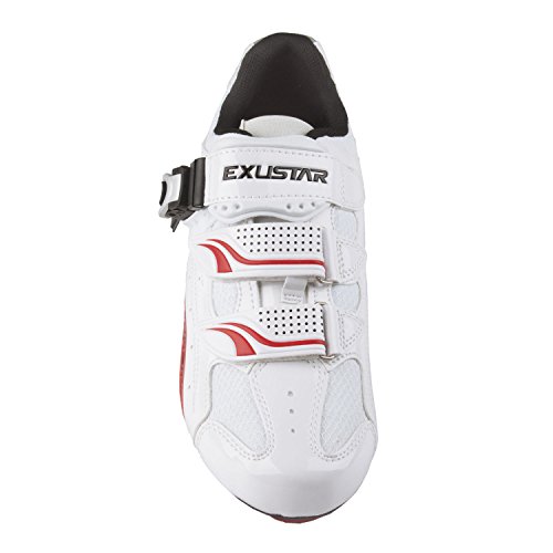 Exustar Road Bicycle Shoes Zapatillas de Bicicleta de Carretera, Unisex Adulto, Blanco y Rojo, Talla 42