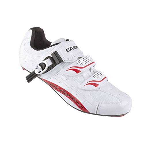 Exustar Road Bicycle Shoes Zapatillas de Bicicleta de Carretera, Unisex Adulto, Blanco y Rojo, Talla 42